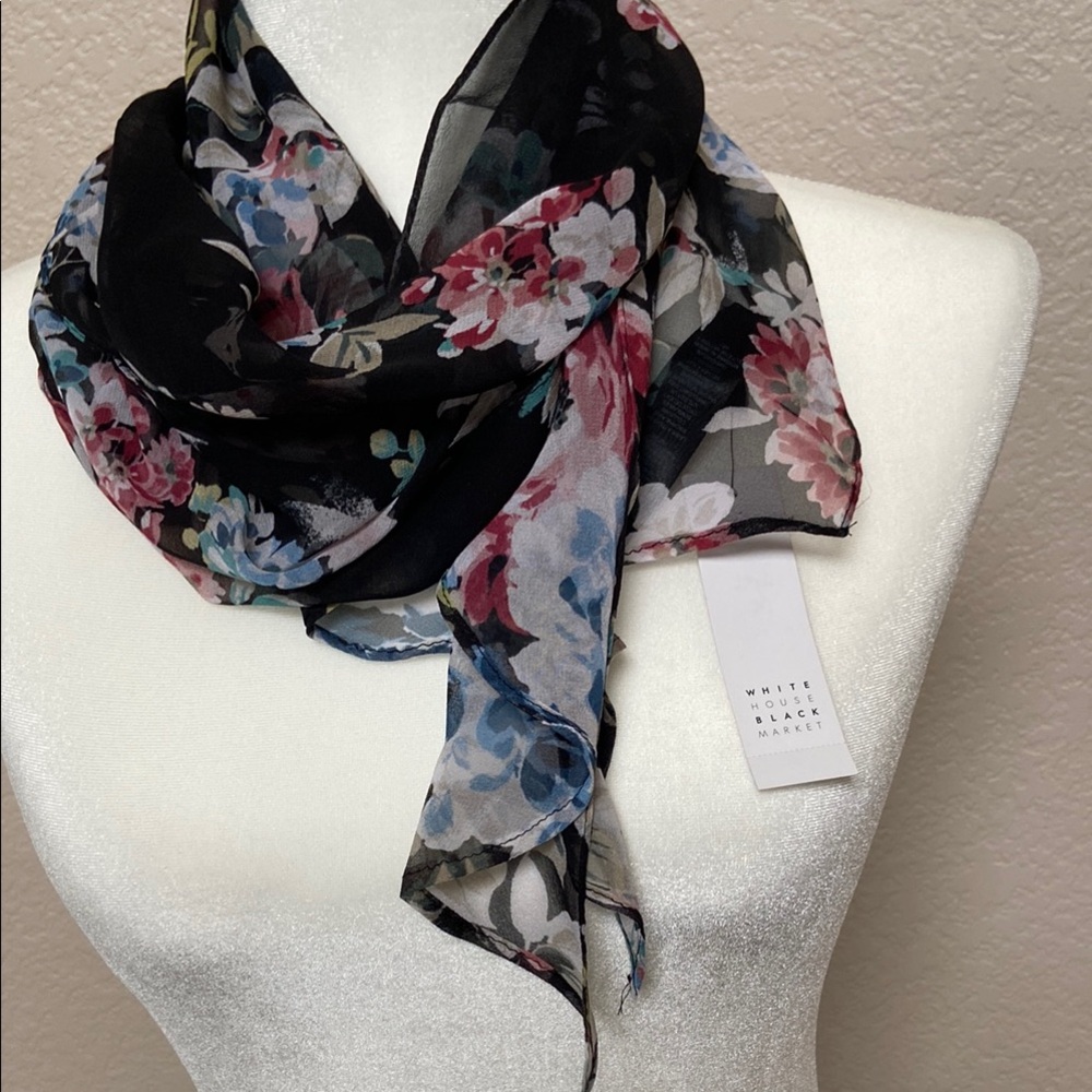 Sale! White House Black Market Black, Blue and Pink Floral Scarf. NWT